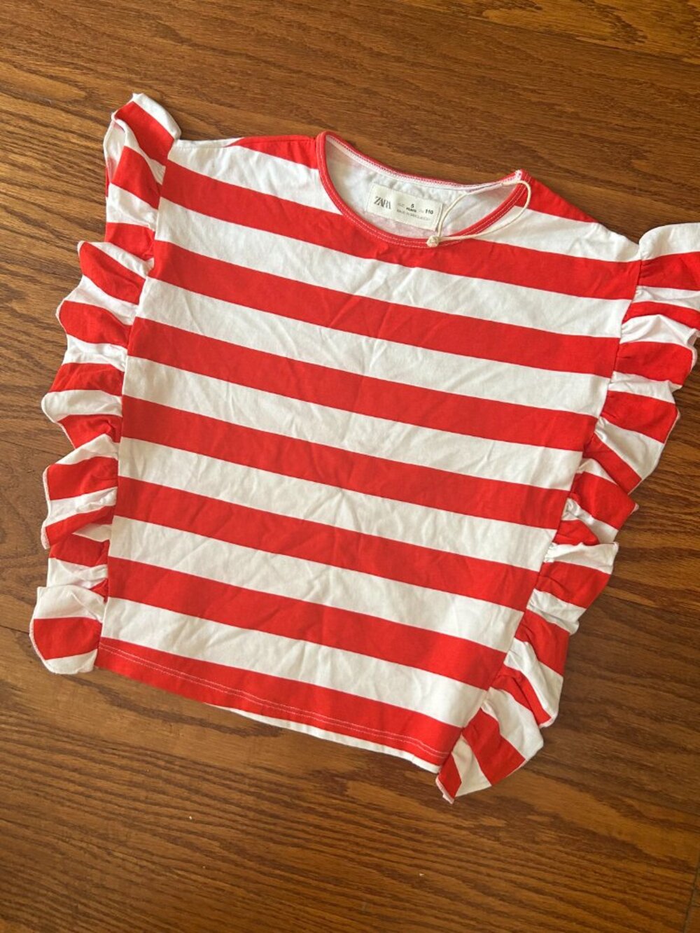 NWOT Zara Little Girls Red and White Striped Ruffle Sleeve Tee Size 5 5T New - Picture 13 of 13